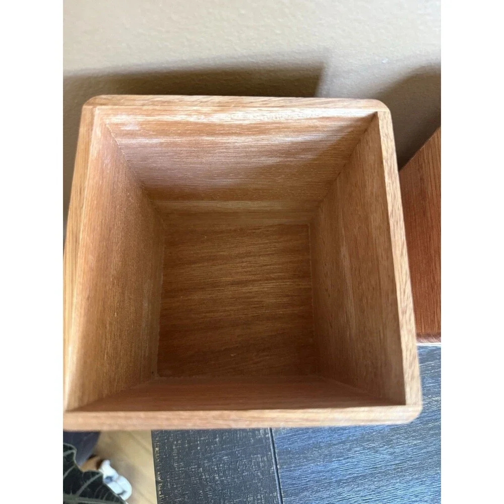Wooden Nesting Canister Set VTG Dovetail MCM Japan Painted Fruit Basket 3 Piece